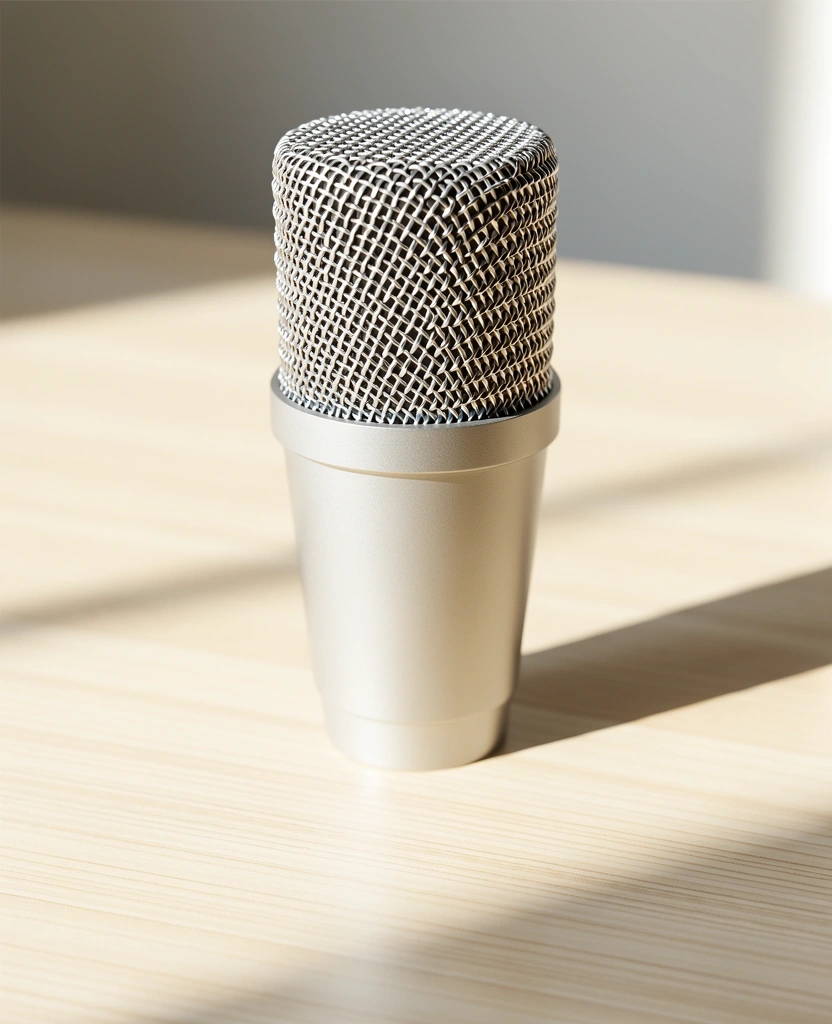 Micrófono de estudio profesional en entorno minimalista